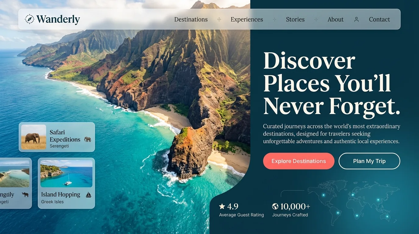 Wanderly Desktop Website Hero Section
